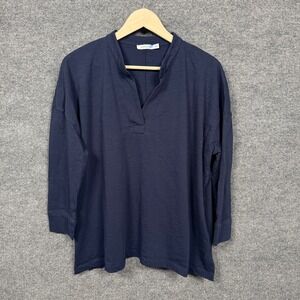 Mersea Womens One Size Boxy Top Navy Cotton Poppy Popover Minimalist Capsule